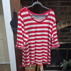 Avenue Red and White Striped Long Sleeve Top